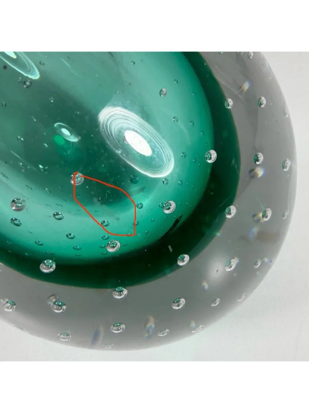 Small Teardrop Teal Green and Clear Glass Controlled Bubble Art Vase Paperweight